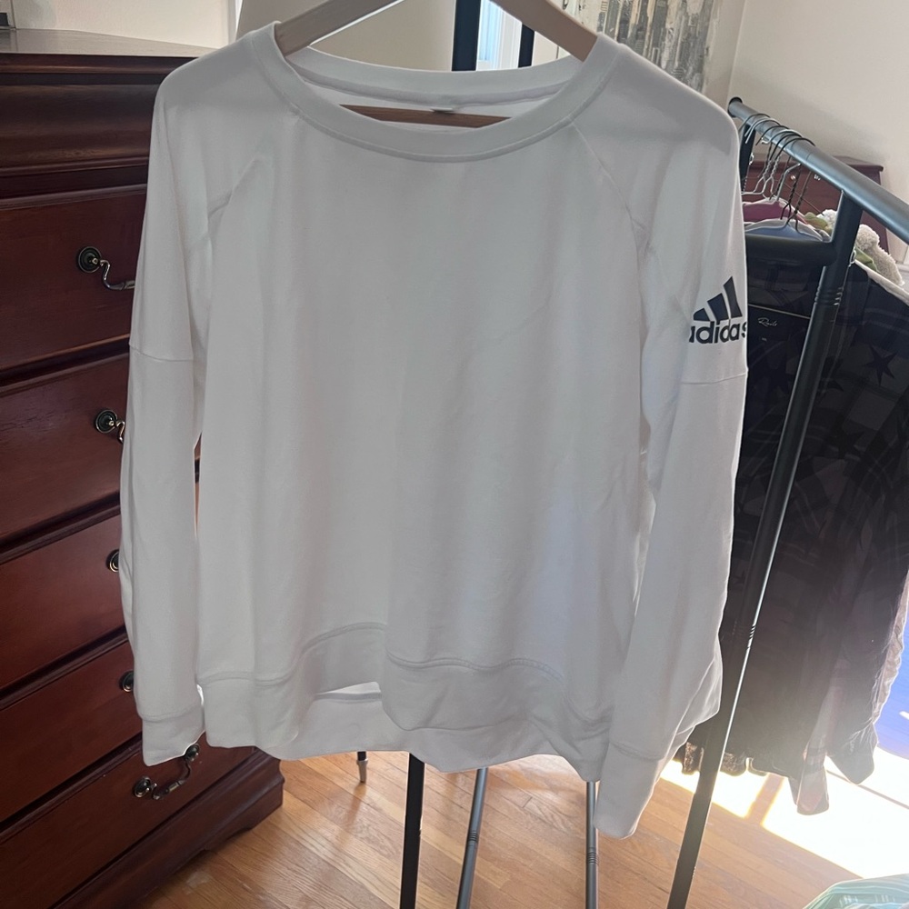 Adidas White Long Sleeve Top with Black Logo